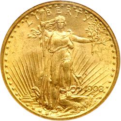 1908 $20 St. Gaudens. No Motto NGC MS64