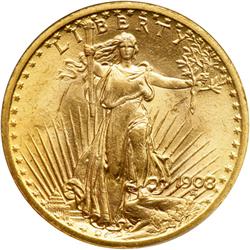 1908 $20 St. Gaudens. No Motto