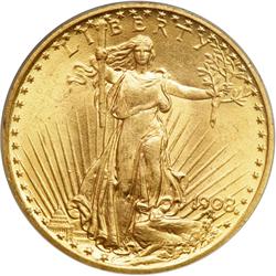 1908 $20 St. Gaudens. No Motto