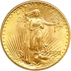 1908 $20 St. Gaudens. No Motto