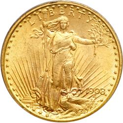 1908 $20 St. Gaudens. No Motto