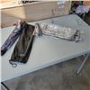 Image 1 : 2 NEW STAINLESS UNIVERSAL GRILL CLEANING BRUSHES 2 NEW STAINLESS CHICKEN LEG HOLDERS AND TRAY RETAIL