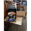 Image 1 : TRAY OF CAMP ITEMS, COOKING ITEMS, COOLER, ROLLER BLADES, HELMETS