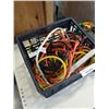 Image 2 : CRATE OF EXTENTION CORDS AND POWER BAR AND BASKET OF TIE DOWN STRAPS
