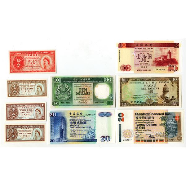 Hong Kong, & Macau, Assortment of Issuers, ND (1961-92)-2002, Group of 9 Issued Banknotes