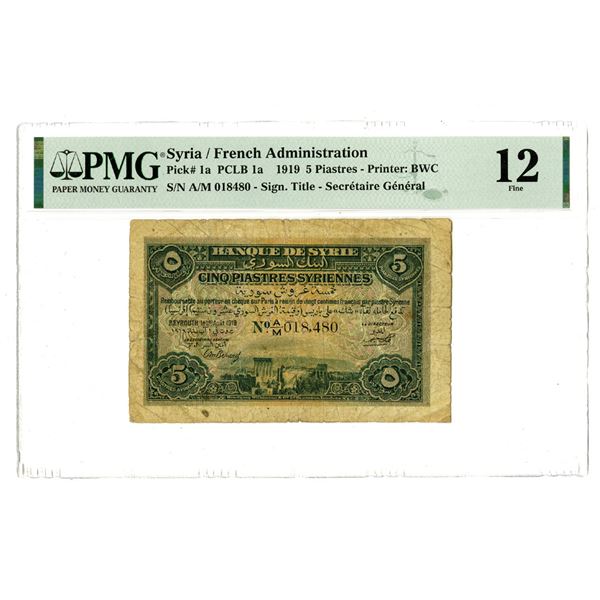 Banque de Syrie, 1919 Issued Banknote