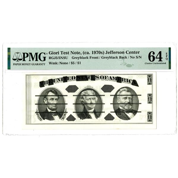 Giori Test Note, Jefferson Center, (ca.1970's), RGJ5/5SNU