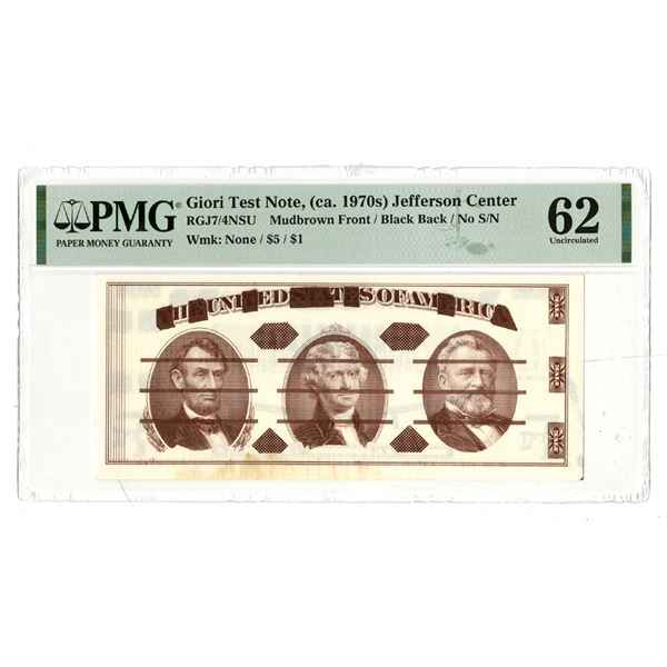 Giori Test Note, Jefferson Center, (ca.1970's), Test Note
