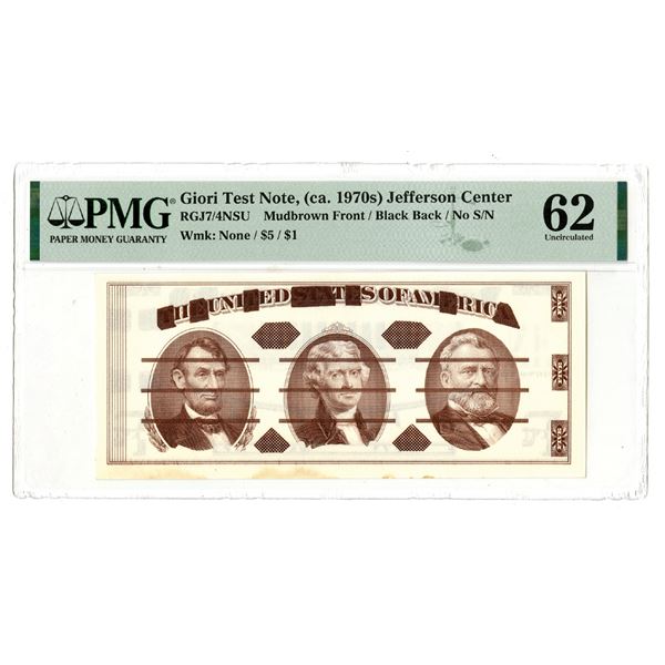Giori Test Note, Jefferson Center, (ca.1970's), Test Note