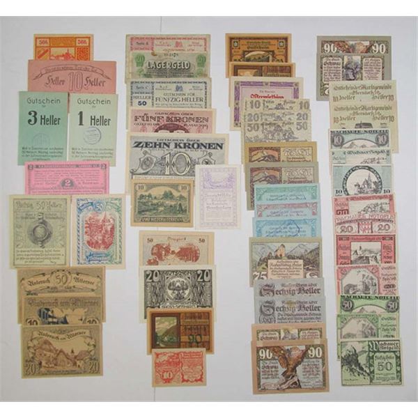 Pritzwalk, Cologne, Dortmund, Wittenberg, and Other Locations Assortment of German Notgeld Notes, ca