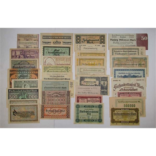 Stuttgart, Godesberg, Dusseldorf, Frankfurt, and Other Locations Assortment of German Notgeld Notes,