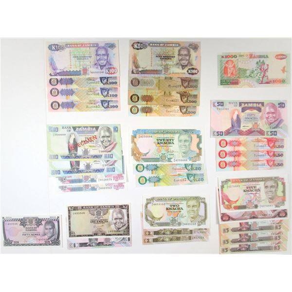 Zambia, Bank of Zambia, ND (1973-2003), Assortment of 31 Issued Banknotes