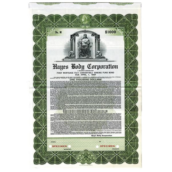 Hayes Body Corp., 1937 Specimen Bond