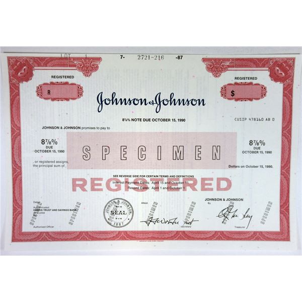 Johnson & Johnson 1987 Specimen Bond