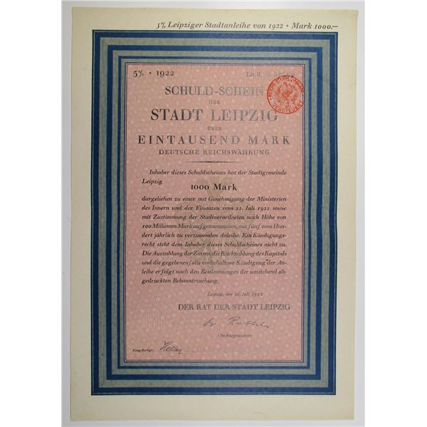 City of Leipzig, 1922 I/U Bond