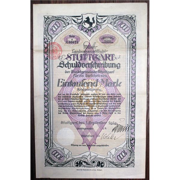 City of Stuttgart, 1919 I/U Bond