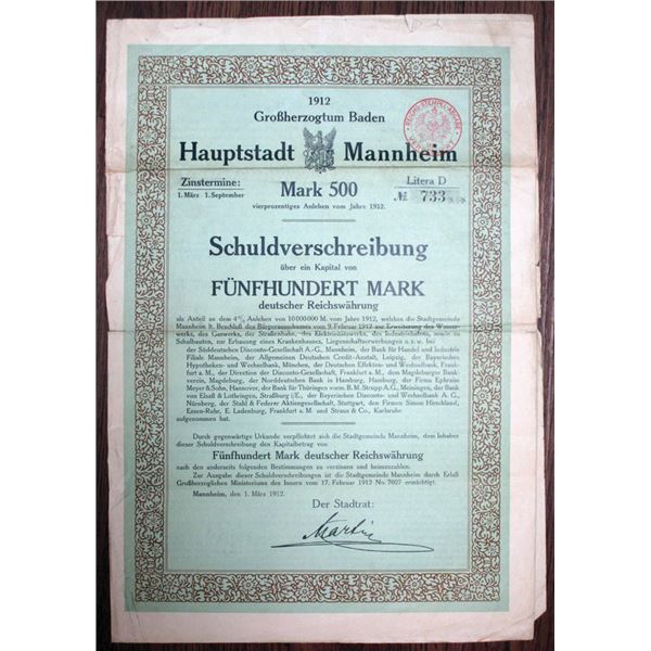 Grand Duchy of Mannheim, 1912 I/U Bond