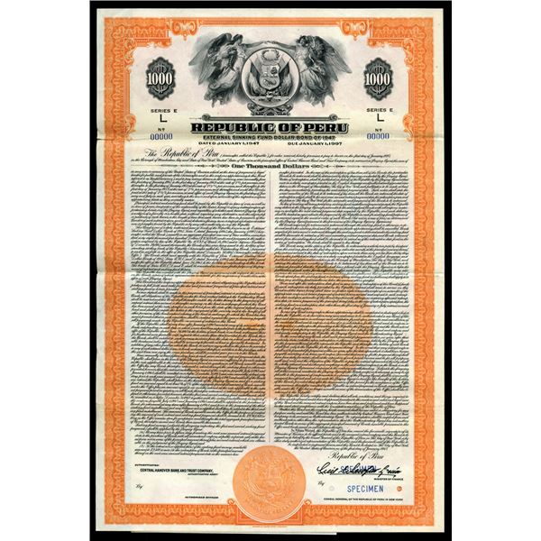 Republic of Peru, 1947 Specimen Bond