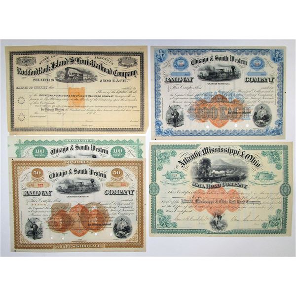 Iowa, Missouri, Virginia, & Illinois, Assortment of 5 Railroad Stock Certificates, ND (ca.1840-60s)