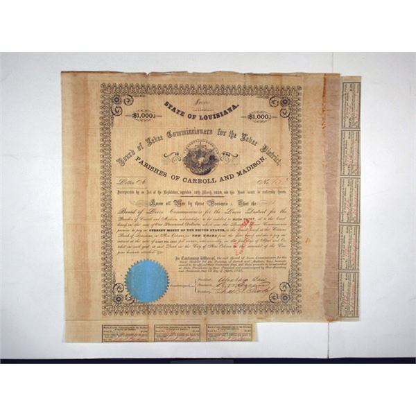 State of Louisiana, Board of Levee Commissioners, 1859, I/U Bond