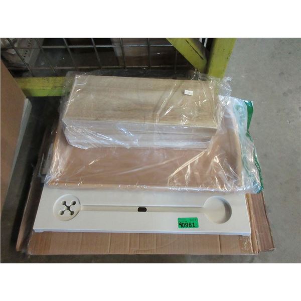 3 Floating Shelves, 2 Laptop Trays and a Rack