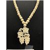 Image 2 : Hand Carved Bone Bead and Pendant Necklace, 22"