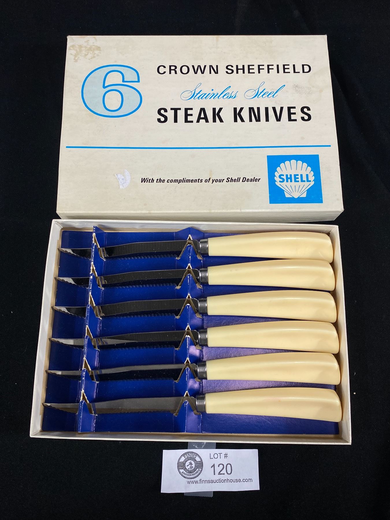 6 Shell Crown Sheffield Stainless Steel Steak Knives
