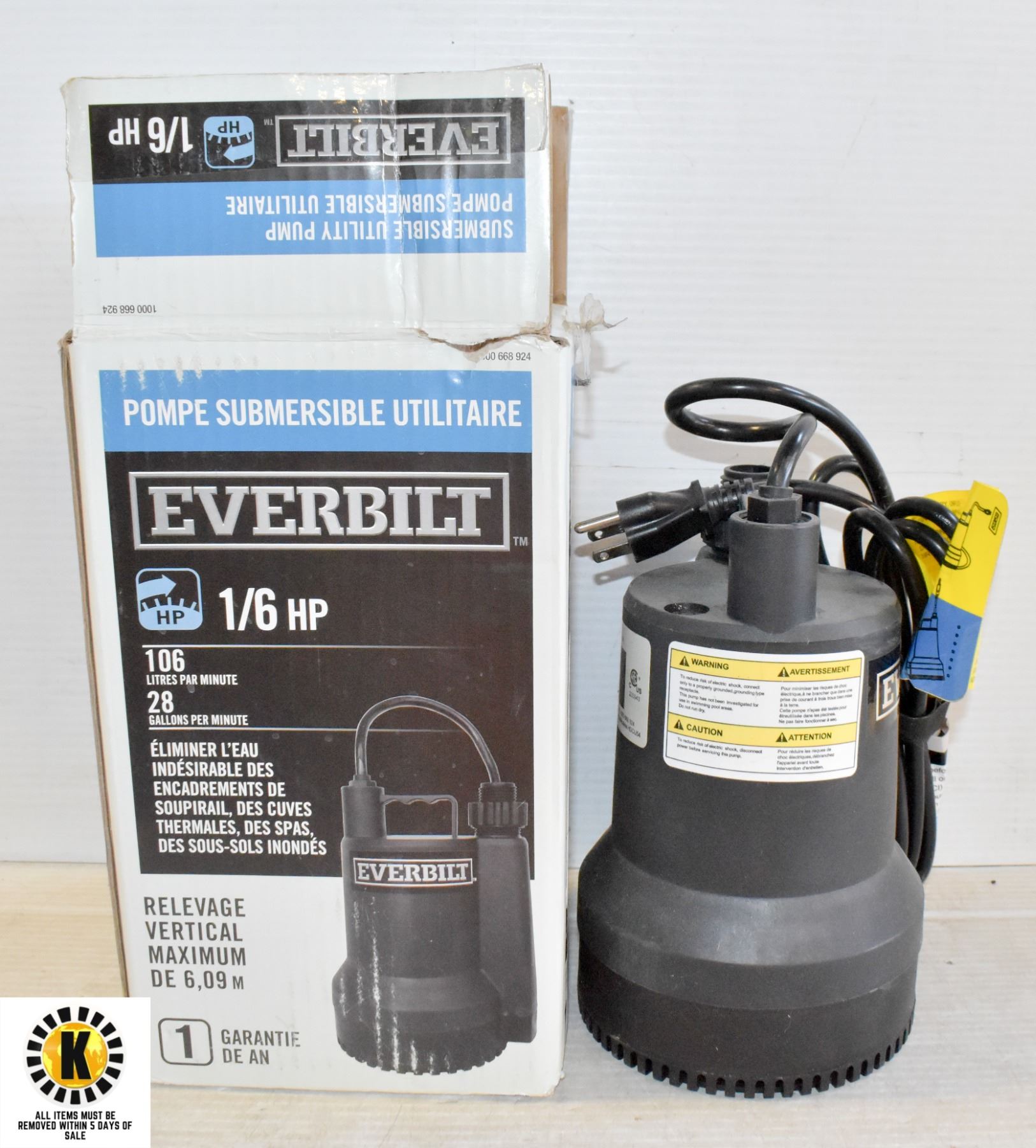 SUBMERSIBLE UTILITY PUMP EVERBILT 1/6 HP - Test Site