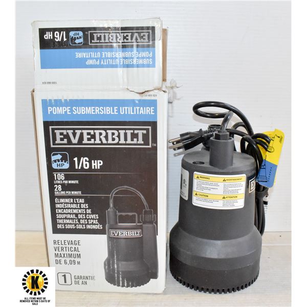 SUBMERSIBLE UTILITY PUMP EVERBILT 1/6 HP