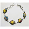 Image 1 : 28)  NATURAL OVAL MOSAIC JASPER 8" BRACELET.
