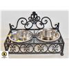 Image 1 : DUAL METAL DOG DISHES, FINE SCROLL FINISHING