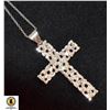 Image 1 : LARGE DIAMOND CUT 925SILVER CROSS& 925 SILVE CHAIN