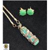 Image 1 : ESTATE EARRINGS& APPLE GREEN PENDANT AND CHAIN