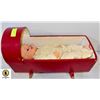Image 1 : VINTAGE DOLL WITH VINTAGE WOODEN CRADLE