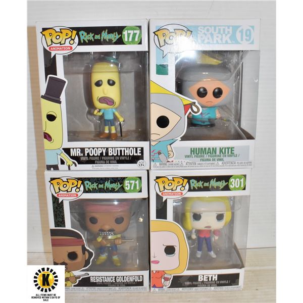 LOT OF 4 FUNKO POPS:  RICK & MORTY PLUS SOUTH