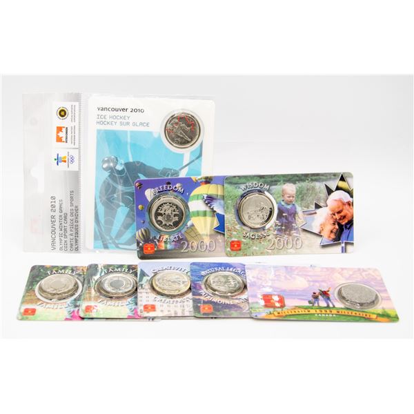 8 VARIOUS CANADIAN 25 CENT COINS SEALED CASE