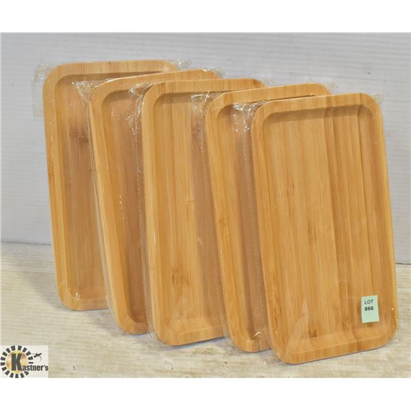 STACK OF 5 BAMBOO ROLLING TRAYS