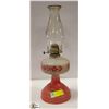 DEPRESSION GLASS FLORAL RED AND WHITE OIL LAMP