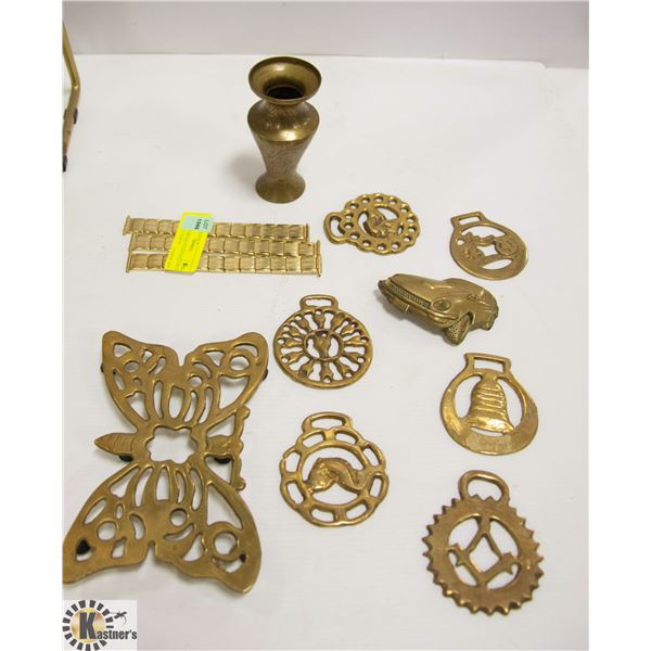 LOT OF 9 BRASS PIECES SOLD WITH 3 GOLD COLORED