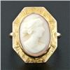 Image 2 : Antique 10k Gold Carved White Stone Cameo Ring Hand Engraved Octagon Frame Halo