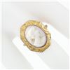 Image 3 : Antique 10k Gold Carved White Stone Cameo Ring Hand Engraved Octagon Frame Halo