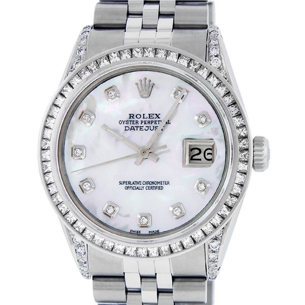 Rolex Mens SS MOP Diamond Lugs & Princess Cut Diamond Datejust Wristwatch 36MM