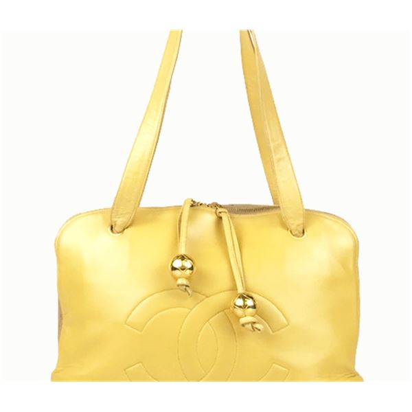 Chanel Gold Metallic Lambskin Leather CC Logo Rounded Shoulder Bag