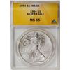 Image 1 : 1994 American Silver Eagle .999 Fine Silver Dollar Coin ANACS MS65