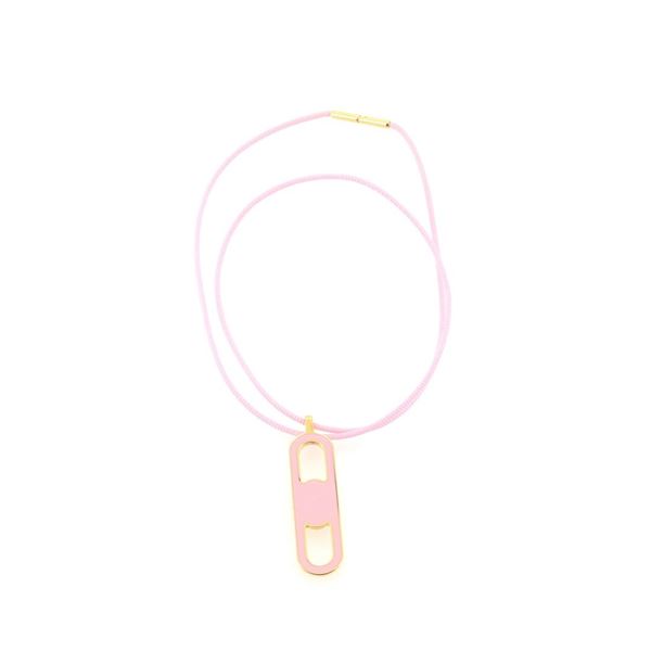 Hermes Maillon Pendant Choker Silk Cord with Metal and Enamel Pink