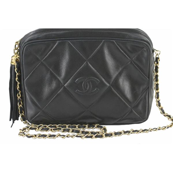 Chanel Vintage Black Quilted Leather Diamond CC Camera Crossbody Bag
