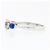 Image 7 : NEW 14k White Gold 1.47 ctw GIA Round Diamond & Sapphire 3 Stone Engagement Ring