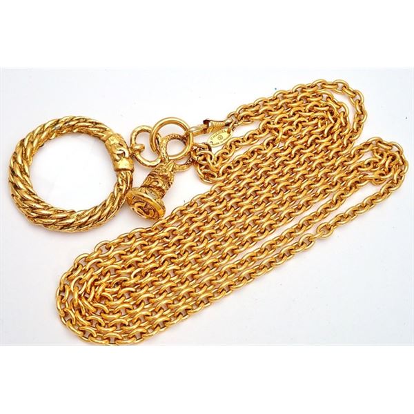 Chanel Gold-tone Metal Loupe Round Braid Magnifying Glass Chain Necklace