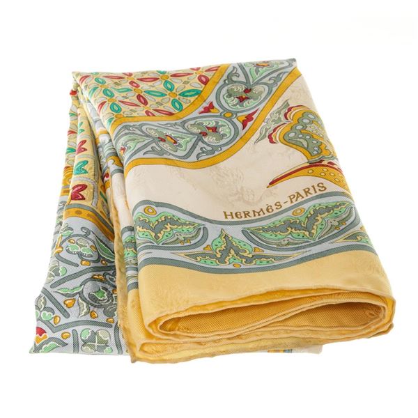 Hermes Yellow Multicolor Silk Ciels Byzantins Scarf