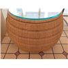 Image 2 : Woven Barrel Side Table w/ Glass Top 24" D x 21"H